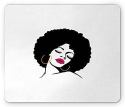 Lunarable Black Woman Mouse Pad Woman With Afro Hair Pop Art Drawing Funky Earrings And Lipstick Standard Size Rectangle Non-slip Rubber Mousepad Black Pink