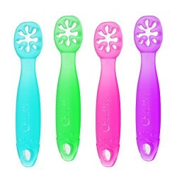 Choomee Baby Starter Spoon 100% Silicone Dualflex - Firm Handle To Soft Spoon Bends With Every Bowl 4 Ct Four Colors