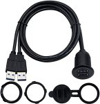 Gimax 1M Car Boat Dash Flush Mount USB Port 3.5mm AUX USB Extension Cable Lead Mounting Panel Headphone Male Jack Flush Mount Adapter 