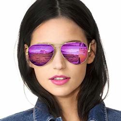 Sodqw Aviator Sunglasses For Women Polarized Mirrored Large Metal Frame Sun Glasses Uv 400 Protection Classic Style Gold Frame violet Purple Mirror
