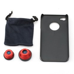 Neewer 3 In 1 Camera Lens Kit Fish Eye Lens Wide Angle + Micro Lens For Apple Iphone 4 4S Red 3 In 1 Lens Kit For 4S