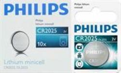 Philips Minicells Battery CR2025 Lithium-sold As Box Of 10 Retail Box No Warranty Product Overviewthe Philips CR2025 Is A 3V Lithium Minicells Battery Also