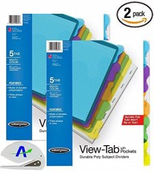 Wilson Jones View-tab Transparent Dividers Student Index With Pockets 5-TAB Set Multicolor Tabs 2 Sets Of 5 Plus Bonus Advantageop Letter Opener W55082