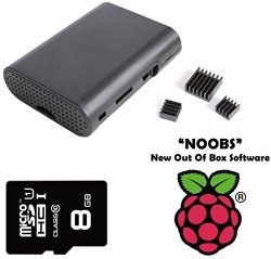 Games&tech Black Case With 3 Heatsinks 8GB Noobs Preloaded Micro Sd Card For Raspberry Pi 3 Model B