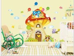 Clearance Enormous And Bright Nursery kids Room Wall Decal - Mushroom Tree With Animals