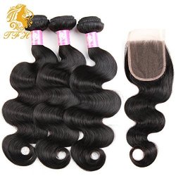 Brazilian Body Wave With Closure 14 16 18 And 12 8A Grade Unprocessed Brazilian Virgin Hair 3 Bundles With Closure Natural Black Human Hair Bundles With Closure