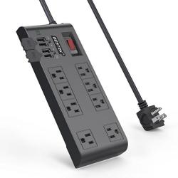 Bestek 8-OUTLET Surge Protector Power Strip With 4 USB Charging Ports And 6-FOOT Heavy Duty Extension Cord 600 Joule Etl Listed