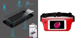 Combo Pack Tempered Glass Screen Protector 2.5D For Motorola Moto G 3RD Gen. And Red Sports Activity Waist Pack Pocket Belt For Apple Iphone