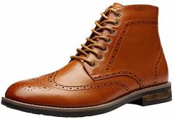 Jousen Men's Chukka Boots Wingtip Business Dress Boot Brogue Motorcycle Oxford Ankle Boot 10 Yellow Brown