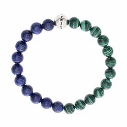 Steve Madden Blue Simulated Lapis And Green Simulated Malachite Adjustable Beaded Bracelet For Men In Stainless Steel