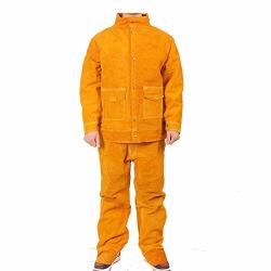 Orange Kgbyy Flame-resistant Welding Jacket Leather Sleeve Heat abrasion Resistant Heavy Duty Split Cowhide Working Cloths Worker Jacket For Welders XXXL
