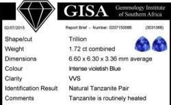 1.72CT Tanzanite Matching Pair G.i.s.a.certified Intense Violet Blue VB4 4 Vvs