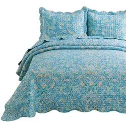 Bedsure Quilt Set King Size 106 X96 Turquoise Paisley Pattern
