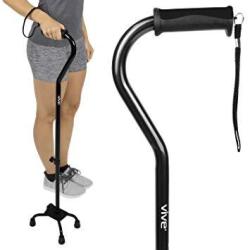 VIVE Quad Cane - Walking Stick For Men And Women - Lightweight Adjustable Staff - Comfortable Right And Left Hand Grip For Stability Support