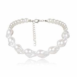 Melime Women's Colored Big Imitation Pearl 25MM Crystal Strand Choker Necklace Set 17" + 3.2" Beige gray