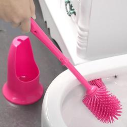 Multi-function Two Sides Brushes Plastic Pp And Tpr Toilet Brush With Holder Magenta