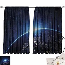 Ediyuneth Waterproof Window Curtain Earth Planet From The Space At Night Galactic Astronomy Themed Ethereal Interstellar Image Dark Blue 72"X96" Blackout Curtains 2 Panels Set Room