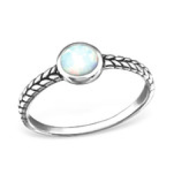 C171-C30659 - 925 Sterling Silver Fire And Snow Opal Ring - Size 8
