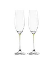 Clear Champagne Glass With Green Stem La Perla Set Of 2