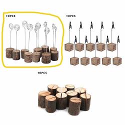 Wedding Place Wooden Card Holders Table Number Stands - Rustic Real Wood Base Picture Memo Note Photo Clip Holder For Home Party Decorations