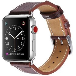 Marge Plus Apple Watch Band 42MM Alligator Texture Leather Straps Iwatch Band For Apple Watch Series 3 Series 2 Series 1 Sport Edition - Dark Brown
