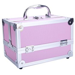 SM-2176 Aluminum Portable Makeup Train Case Jewelry Box Cosmetic Organizer With Mirror 9INCH X 6INCH X6INCH Large Capacity Shrinkable Professional Organizer Beauty Vanity Makeup