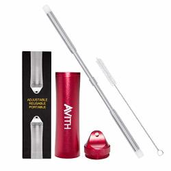 Reusable Telescopic Stainless Steel Straw - Collapsible Flexible Adjustable With Cleaning Brush And Small Portable Metal Red Jar Environmentally Friendly Dishwasher Safe For Kids