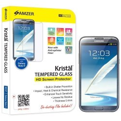 Amzer Kristal Tempered Glass HD Screen Guard Scratch Protector Shield For Samsung Galaxy Note 2 N7100 - Retail Packaging - Screen Coverage