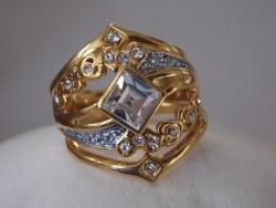 Imported Italian Designer Gold Fusion Ring 3 Piece With Cz Diamante Size17 18&19 Import Cost