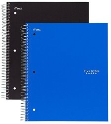 Five Star Spiral Notebook 3 Subject College Ruled 150 Sheets Black And Cobalt Blue 2 Pack 73015