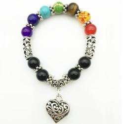 Crystal Rock 7 Chakra Healing Reiki Heart Bracelet