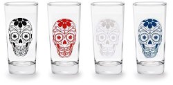 Circleware Sugar Skull Drinking Glasses assorted Monochrome Skull Set Of 4 14.5 Oz. Multicolored