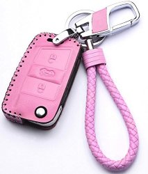 Pink Leather Remote Key Fob Case Cover Shell Jacket Protector Etui For Vw Volkswagen Skoda Octavia A7 Golf 7 GTI 7 Golf R R20