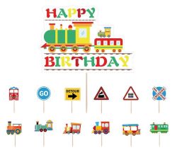Train Themed Cake And Cupcake Toppers - 12 Toppers