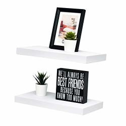 WELLAND Set Of 2 Floating Shelves Wall Mounted Shelf For Home Decor With 8 Deep White 15 Inch
