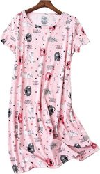 Amoy Madrola Women's Cotton Blend Floral Nightgown Casual Nights XTSY108-PINK Cat-m