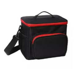 Luxurious Lunch Bag With Shoulder Strap - Black And Red