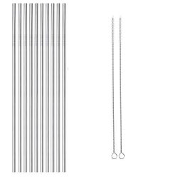 Yuekui Set Of 10 Pcs Stainless Steel Metal Straws Reusable Drinking Straws For Cold Beverage Straight 8.5INCHES