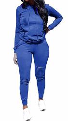 Women's Sweatsuits Women's 2 Pcs Tracksuit - Round Neck Long Sleeve Top Stripe Long Pants Jumpsuit Outfits Set - Sport A Blue L
