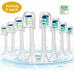 Replacement Toothbrush Heads For Philips Sonicare 2 Series Plaque Control Essence+ Healthywhite + Diamond Clean Easy Clean Flexcare + platinum Protective Clean Powerup 3 Series Models 8 Variety Pack