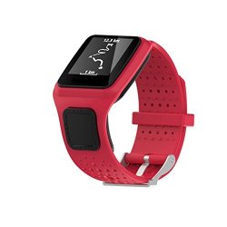 Moretoys Soft Silicone Replacement Accessory Watch Band Wrist Strap Bracelet For Tomtom Multi Sport Cardio Gps Watch Red