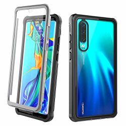 Huawei P30 Case Ifcase Heavy Duty Shockproof Rugged Clear Back Soft Bumper Case For Huawei P30 Built-in Screen Protector Black