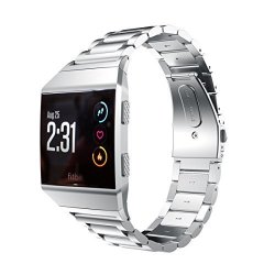 Aiiko Compatible With Fitbit Ionic Bands Stainless Steel Metal Smart Watch Strap Replacement For Fitbit Ionic Smart Watch Silver