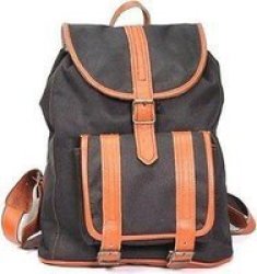 King Kong Leather Student Backpack Black Canvas & Pecan Leather
