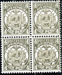 Transvaal Unmounted Mint Block 4D Bronze Green Perf 12-5 Reprints
