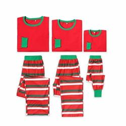 Christmas Family Pajamas Set Red Green Striped Matching Striped Stitching Tops Pants Sleepwear Long Sleeve 2PJ Set