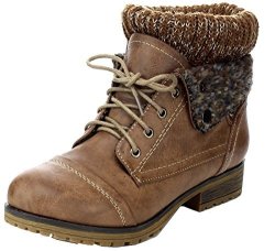 Refresh WYNNE-01 Women's Combat Style Lace Up Ankle Bootie Taupe 8