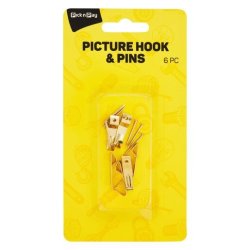 Picture Hooks Pin Brass 6 Piece 1 Pack