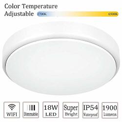 Iestaring Dimmable LED Flush Mount Ceiling Light - 18W 200W Equivalent Wifi Smart 12" Round Surface Mount Light Fixture For Bathroom bedroom dining Room Compatible With