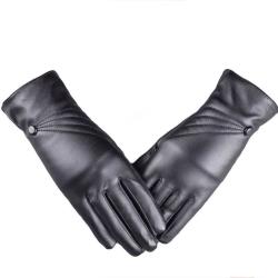 Winter Super Warm Gloves Women Girl Leather Cashmere Black Gloves Lyw